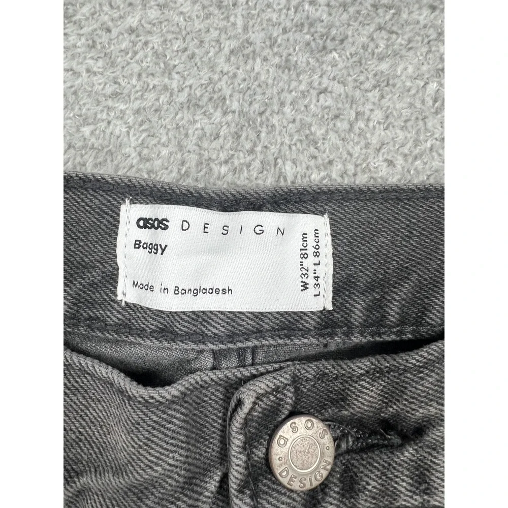 ASOS DESIGN Baggy Jeans 32x34 Grey Wash Loose Fit Skater Streetwear Denim